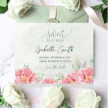 Green & Pink Glitter Floral Sweet 16 Party