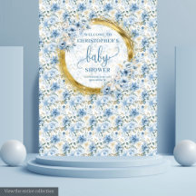 Dusty Blue Gold Baby Shower Backdrops Banners 91B