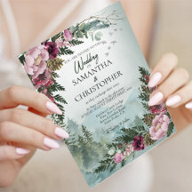 RUSTIC PINE FOREST BURGUNDY DUSTY ROSE WATERCOLOR 