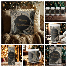 Christmas,Merry Christmas,Gold Blue Flowers Leaves