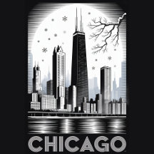 Striking Black & White Woodcut-Style Skyline 