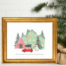 Winter Christmas Cottage watercolor holiday cards 