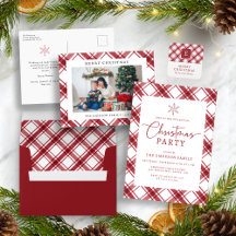 Red and White Buffalo Check Plaid Holiday Cards