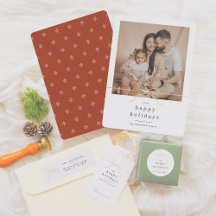 Happy Holidays Minimalist Gold Bow Christmas Photo