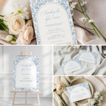 Dusty Blue Floral Toile Bridal Shower