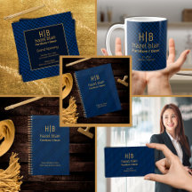 Elegant Blue Gold Monogram Business Branding