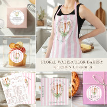 Floral Watercolor Bakery Kitchen Utensils