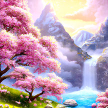 Cherry Blossoms and Waterfalls