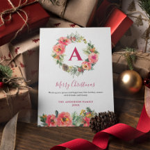 Monogram Pink Botanical Wreath Holiday Collection