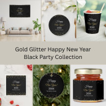 Gold Glitter Happy New Year Black Party Collection