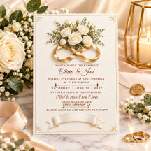 Gold Floral Wedding Invitation