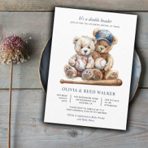 Teddy Bear Twins Baseball Baby Shower
