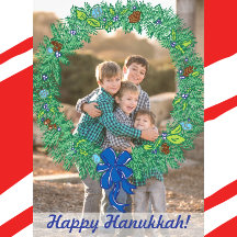 Photo Holiday Card Set: Happy Hanukkah Wreath Bow