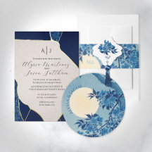 Blue Kintsugi Inspired Wedding Stationery