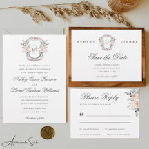 Elegant Classic Formal Monogram Floral Crest