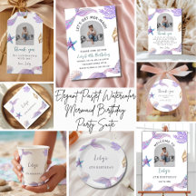 Pastel Watercolor Mermaid Birthday Party Suite