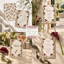 Vintage Burgundy Calla Lily Art Nouveau Wedding