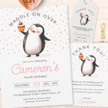 Cupcake Penguin, watercolor kid's birthday suite