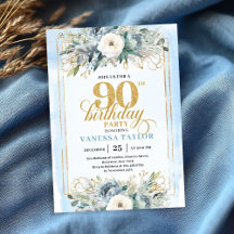 Blue Flowers Eucalyptus Gold 90th Birthday 1 28-90