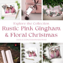 Rustic Pink Gingham and Floral Christmas Holiday
