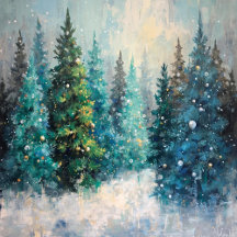 Green Christmas Trees Winter Forest