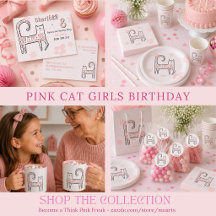 Whimsical Floral Cat Pink Girls Birthday Supplies