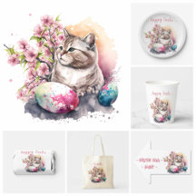 Easter Floral Watercolor Cat