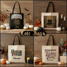 Halloween Tote Bags Spooky Witch Ghost & Pumpkins 
