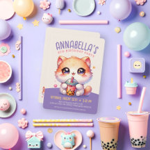 Cat Drinking Boba Cute Bubble Tea Birthday Party