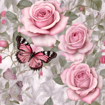 Pretty Pale Pink Roses and Butterflies