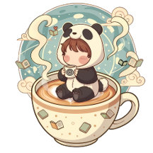 Kawaii Panda Anime Chibi: Cozy Coffee Reading Art