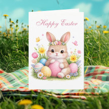 Cute Easter Bunny Rabbit with eggs
