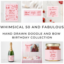 Whimsical 50 and Fabulous Doodle and Bow Birthday