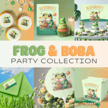 Frog Drinking Orange Boba Bubble Tea Party