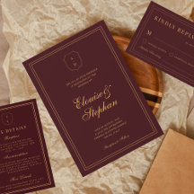 Luxe Crest Monogram Burgundy & Gold Wedding Suite