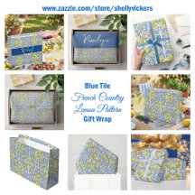 Blue Tile French Country Lemon Monogram Gift Wrap