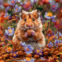 Hamster Among Blue Flowers