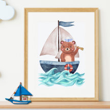 Sailor Bear Watercolor Ship Sea Iludstration
