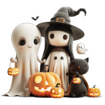 Cartoon Cute Witch Ghost Pumpkins Family Halloween