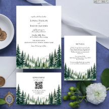 Rustic Watercolor Pine Trees Wedding Collections