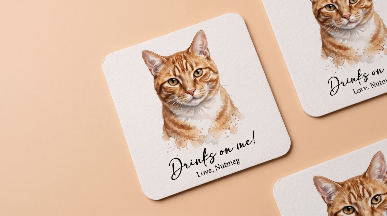 16:9 Coasters (Square): the personalized paper coaster with your pet's portrait