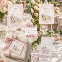 Pink Stripe Watercolor Afternoon Tea Bridal Shower