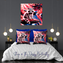 Cute Woodland Raccoon in Crimson-Kissed Forest
