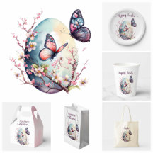 Easter Watercolor Butterfly - Easter Egg & Flowers