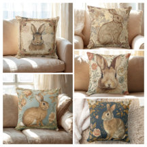 Vintage Rabbit,Cute Rabbit with Flowers Pattern 