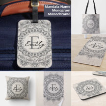 Mandala Custom Name Monogram Monochrome