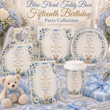 Elegant Blue Floral Teddy Bear birthday Collection