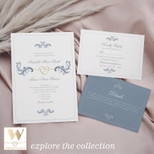 Classic Dusty Blue Wedding Invitation Suite
