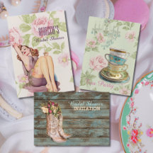 Vintage bridal shower tea party brunch invitations