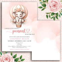 Whimsical Peach Elephant Watercolor Baby Shower